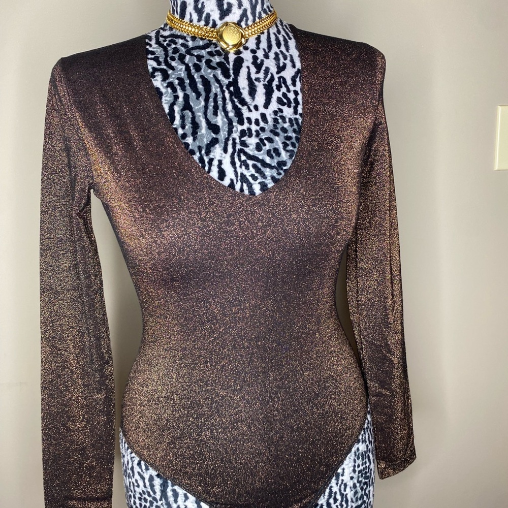 Abercrombie & Fitch Black and Brown Fitted Long Sleeve Bodysuit